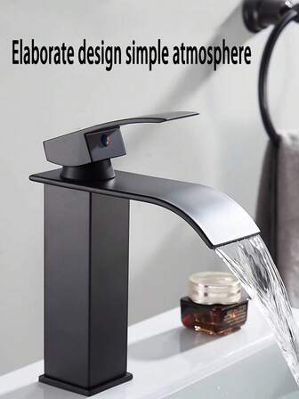 北欧黑色不锈钢宽口混合水龙头面盆瀑布式水龙头阳台简约冷热水台水龙头