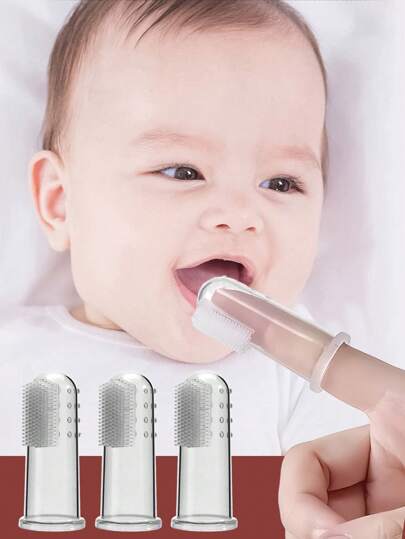 (1个刷架/2个刷子1盒) 婴儿拇指牙刷 硅胶乳牙刷 手指刷 婴儿舌头清洁刷 盒装/（盒子款式和颜色随机发送）