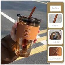 1个玻璃杯450ml大容量带盖奶茶吸管水杯早餐咖啡杯学生杯玻璃咖啡杯带盖茶奶杯带吸管饮具精美礼品杯