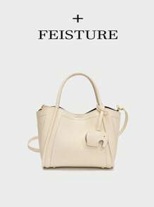 1pc FEISTURE Faux Leather Plain Bucket Bag, Lychee Grain MotherAnd- Tote Bag With Adjustable Shoulder Strap And Magnetic Closure, Suitable For , Ladies, College Students, Young Professionals, Ideal For Work, Business, Commuting, School