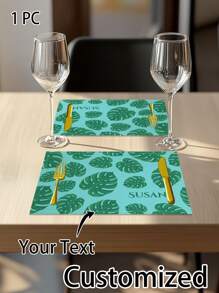 1pc Customized Personalized Name Printed Table Mat, Leaf Pattern,Wedding Couple Souvenirs,Day Gift, Best Friend Gift, Gift For Mom/Dad.Personalized Ideal Gifts,Pets For Anniversaries,For Valentine's Day,For Mother's Day,For Birthdays,For Children's Day,For Father's Day,For Weddings,For Graduation,For Housewarming,Tea Room, - Baby Blue - View 9