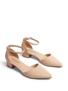 Women's Ankle Strap Low Heel Pumps Dress Shoes Pointed Toe Closed Toe Comfortable Casual D'Orsay Flats - 杏色 - 查看 6