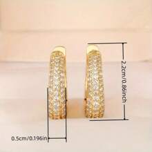 1 Pair READKISS Women Elegant 18K Gold Plated Hoop Earrings, Inlaid With Micro Pave Synthetic Cubic Zirconia - Sparkling Bridal And Fashion Jewelry, Suitable For Weddings, Parties And Casual Wear