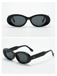 1pc Men's Oval Frame High Quality Minimalist Stylish Fashion Fashion Glasses, Suitable For Driving, Casual, Travel, Party And Daily Use - Black Frame Gray Film - View 6