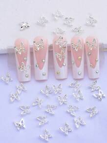 10/20 accesorios de uñas de aleación, simples, lindos, románticos, estilo japonés y coreano, mariposa hueca de plata, decoración de uñas para mujeres, decoración de belleza, decoración DIY, decoración de estuche de teléfono hecho a mano, decoración de muñecas, se puede usar en el hogar con decoración de uñas o parches de uñas para uso diario, uso festivo, uso de traslado
