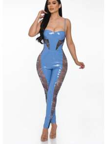 VINYL SLEEVELESS CATSUIT JUMPSUIT - 板岩藍 - 查看 1
