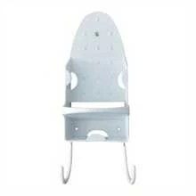 1 pieza Estante de pared para tabla de planchar ahorradora de espacio - Estante de almacenamiento de plástico PBT resistente al calor con 2 ganchos, adecuado para plancha y secador de pelo, fácil de instalar