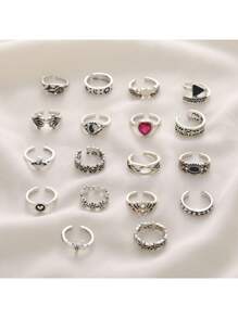 18 Pcs Metallic C-Shape Hollow Geometric Flower & Heart Rhinestsone Embellished Elegant Punk Rock Style Toe Rings Set For Women - 18-piece Anklet Ring Set - View 4