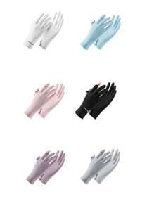 1 Pair Minimalist Summer UV Protection Gloves, Thin Short Breathable Ice Silk Cooling Outdoor Sun Block Gloves For Women