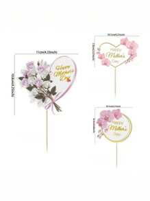 10 件母亲节蛋糕装饰 - 粉色心形和玫瑰图案，适用于纸杯蛋糕和甜点，无需电源，羽毛纸材料 - 彩色 - 查看 5