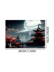 Japanse Wind Tafelmat Volle Maan Tafelmat Zwart En Rood Muismat Game Muismat Uitgebreid Toetsenbord Mat Laptop Muis Toetsenbord Mat Geschikt Voor Bureau Decoratie