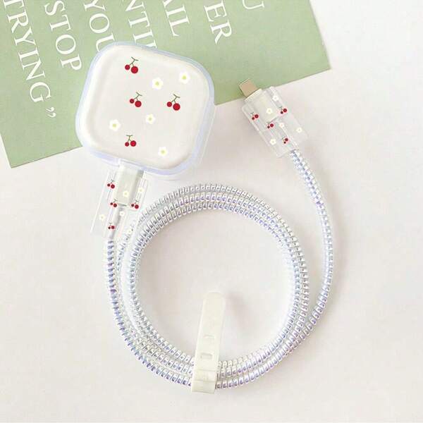 Cherry Blossom Flower Charging Cable Protector Case Compatible With Apple 20W UK Plug Power Adapter Charger Protector