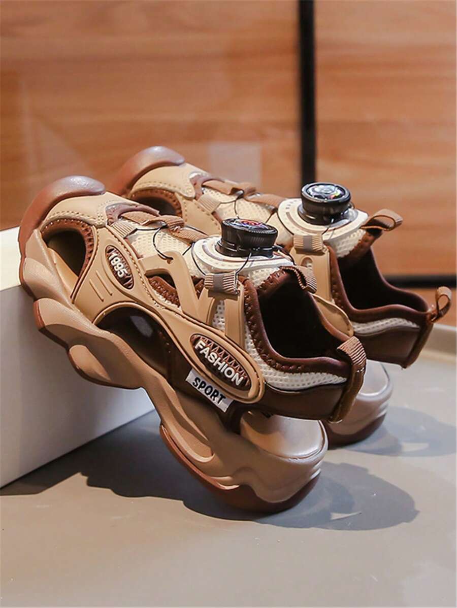 儿童舒适时尚休闲一脚蹬凉鞋，包头男童沙滩鞋，韩版 - 卡其色 - 查看 1