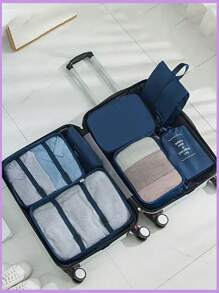 Set de 10 piezas de bolsas organizadoras de viaje, cubos de embalaje impermeables para ropa, bolsas plegables organizadoras para ropa interior, zapatos y calcetines, que incluye: bolsas para prendas, bolsa para brochas de maquillaje, bolsas para zapatos, bolsa de tocador, bolsa de cosméticos, bolso de mano, organizador de cables, bolsa para lencería