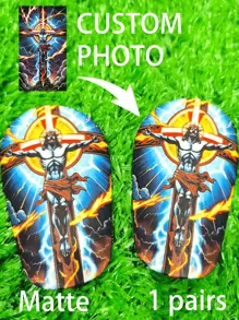 1 Pair 10*6cm Glossy Football Shin Guards, Customizable With Name/Pattern, Compact & Convenient Impact Protection, Personal Sports Equipment - Black - View 4