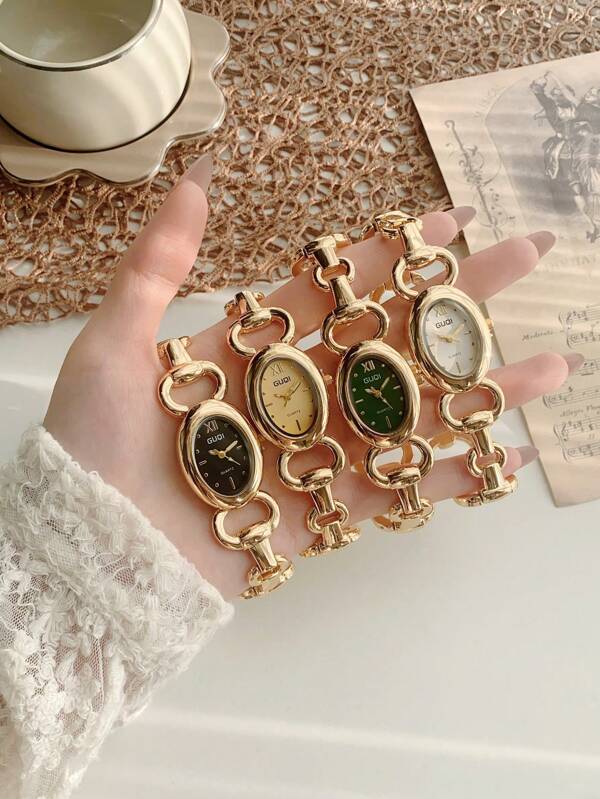 GUQI Marke 1 Stück Damen Uhr mit goldenem Edelstahlarmband, elegant, personalisiertes Armband, vielseitig für Business und Lässig Tragen, exquisite Quarzuhr geeignet für den täglichen Gebrauch