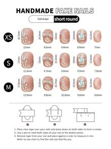 10片手工美甲按压式水晶半透明粉色猫眼蝴蝶结圆点迷你圆形美甲贴纸，简易美甲装饰按压式美甲贴片，美甲用品，手工按压式美甲贴片 - 彩色 - 查看 9