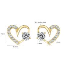 1 Pair 925 Sterling Silver Romantic Sweet Heart Shaped Earrings, Embedded With Sparkling Diamond, Elegant And Suitable For Women As Jewelry Gift On Valentine's Day, Anniversary, Date Nights