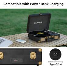 SILWISUN Vinyl Record Player 3-Speed Bluetooth Portable Suitcase Belt-Driven Record Player With 2 Built-In Stereo Speakers Vinyl Vintage Turntable Phonograph Records Player With RCA Line Out, AUX Out