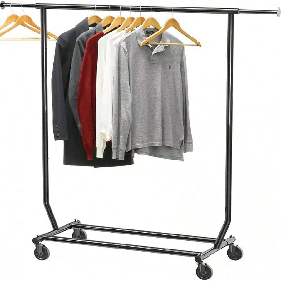 Simple Houseware Heavy Duty Clothing Garment Rack, 42 To 67 Inches Extensible Rod, Chrome - Matte Black - View 1