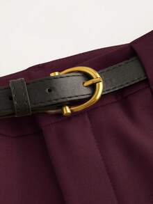 Mid-Waist Solid Color Elegant Straight Leg Pants With Belt