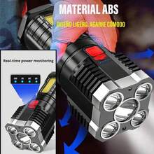 1pc LED Rechargeable Flashlight, Portable Long Lasting Super Bright Outdoor Multi-Function Work Light, Camping Accessories - Black - View 5