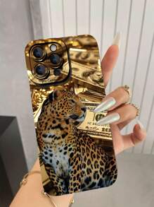 1 pieza Funda de teléfono con ojos de ángel de unicolor con diseño de dinero y estampado de leopardo compatible con iPhone 16/16 PLUS/16 PRO/16 PRO MAX