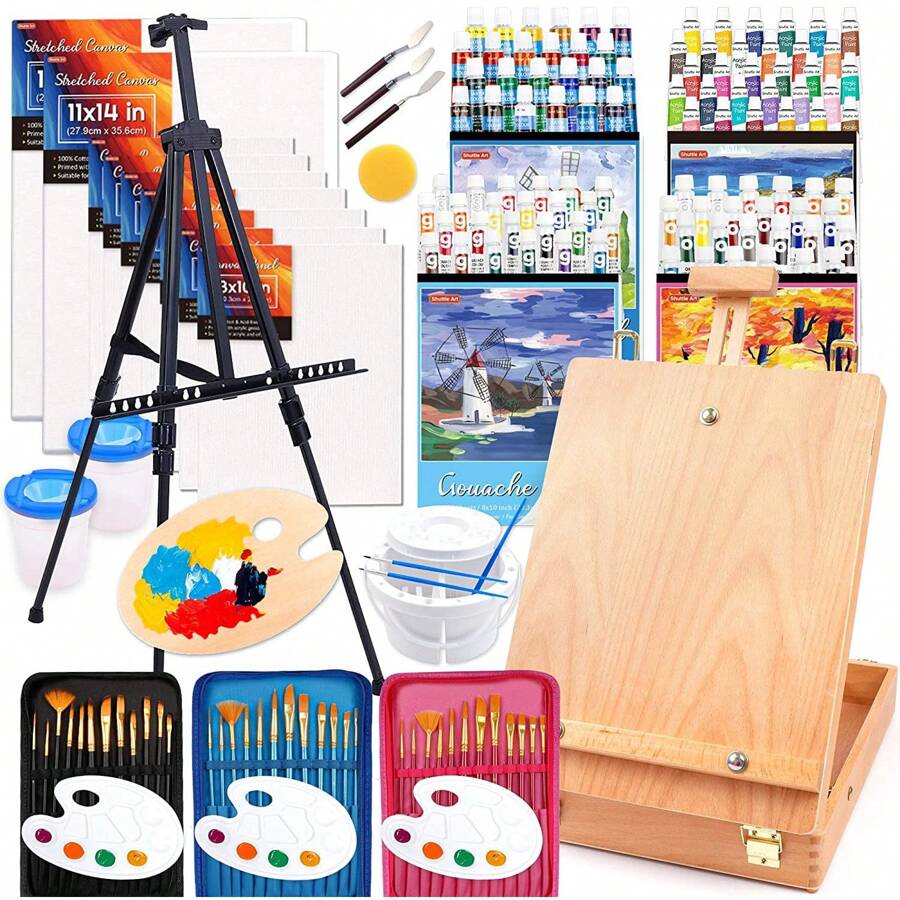170-Piece Artist Painting Set' Deluxe Shuttle Art Set With Paint' Aluminum And Wooden Easels' Canvas' Art Supplies' Brushes And Other Art Materials' Complete Painting Kit Adults' Children And Artists - 1 - 查看 1