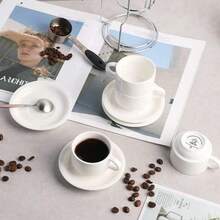 SWEEJAR - Tazas de café expreso de porcelana con platillos apilables de 118ml con soporte de metal para bebidas de café, latte, té, juego de 4 (Black) - Salida - Ver 5