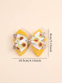 2pcs Sunflower Printed Hair Bows For Girls Champagne Glitter Bow Alligator Clips Spring Vitality Hair Clips Adorable Girls Pigtail Bows Barrettes Kids Hair Accessories - Multicolor - View 5