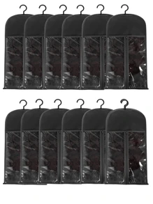 6 件装假发袋接发架假发收纳架可装多个假发接发衣架接发收纳袋假发收纳盒可装多个假发 - 黑色 - 查看 5