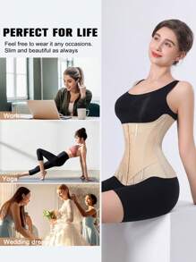 Waist Trainer Tummy Control Body Shaper With Back Support, Strong Compression Slim Waist Trainer - Apricot - View 4