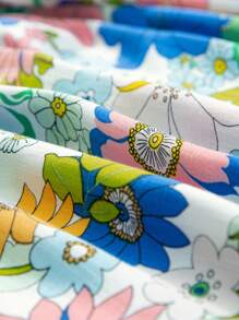 Blusa de manga abullonada con estampado floral y ribete de encaje, de estilo casual de verano - Multicolor - Ver 11