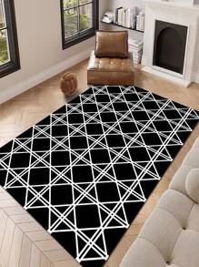 极简几何图案印花地毯、客厅沙发垫、卧室地毯、床边防滑垫、餐厅厨房垫、办公椅垫、入口门垫、野餐毯、户外露营垫 - 黑與白 - 查看 19