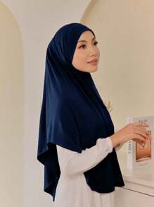 1pc Ready-To-Wear Instant Hijab Scarf, Women Plus Size Stretchy Solid Color Convenient Headscarf For Dress - Multicolor - View 13