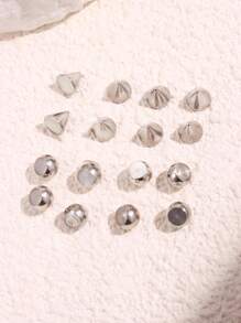1set 16pcs Stainless Steel Geometric Ball Fake Piercing Stud Set Fake Nose Ring Stud Sticker Pack Fake Eyebrow Lip Piercing Non Piercied Body Jewelry - Flat - View 7