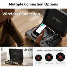 SILWISUN Vinyl Record Player 3-Speed Bluetooth Portable Suitcase Belt-Driven Record Player With 2 Built-In Stereo Speakers Vinyl Vintage Turntable Phonograph Records Player With RCA Line Out, AUX Out
