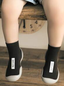 1 双婴儿幼儿柔软硅胶防滑室内地板鞋，带卡通动物图案，可爱婴儿透气袜子 - 黑色 - 查看 1