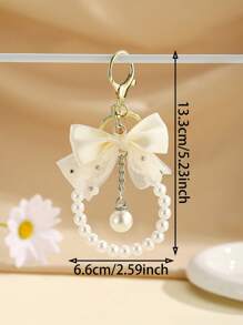 1pc Elegant Oversized Bow Pearl Keychain, Fashion Handbag Accessory With Gold-Color Hardware, Suitable For Bags And Phone Cases, Ideal Gift For Various Holidays