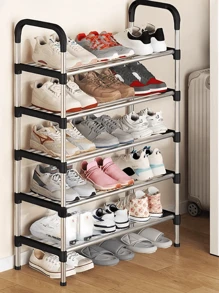 1pc Compact Metal Shoe Rack, Space Saving Shoe Organizer, Simple, Sturdy, Fashionable, Easy To Assemble And Disassemble, Portable, Suitable For Living Room, Bedroom, Entryway, Office, Home, Multi-Layer Storage, Holiday Gift - Multicolor - View 11