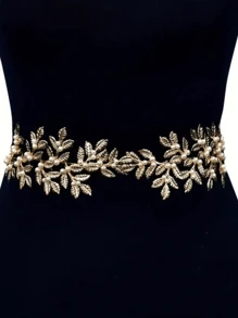 Delicate Golden Waist Accessory With Golden Handcrafted Flowers Leaves, Designed To Make The Bride Look Slim And Elegant, Adorned