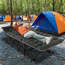 ABORON Oversized XXL Folding Camping Cot W/Mat For Adults, 78" L X 32" W X 18" H, Heavy Duty Outdoor Bed With Carry Bag,1200 D Layer Oxford Travel Camp Cots - 漆黑一片 - 查看 2