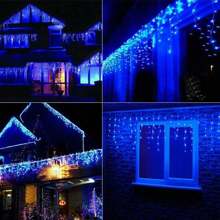 216 LED Window Fairy Curtain String Lights, 8 Modes Fairy Lights For Bedroom Wedding Party Home Garden Outdoor Indoor Wall Decorations - Màu xanh lam - Xem 11