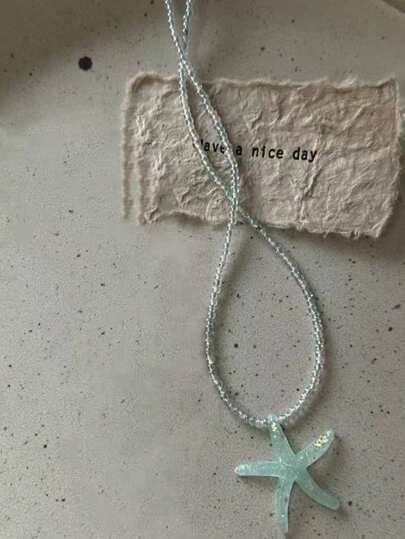 1pc Fashionable Colorful Starfish Pendant Necklace, Suitable For Women In Any Occasion