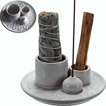 SHIXIONG Soporte para Palo Santo, Palo Santo Sticks, Cerámica Multiusos está puramente Hecho a Mano para Palos de Incienso Salvia para Quemar, Bandeja Recogedor Cenizas para Meditación