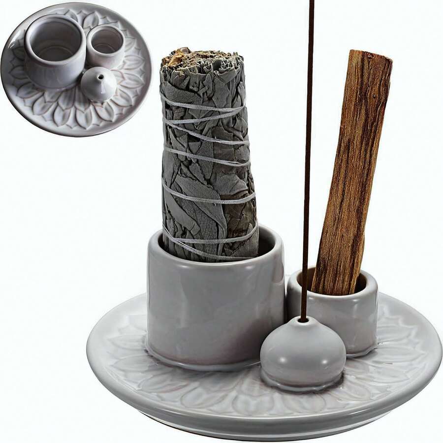 SHIXIONG Soporte para Palo Santo, Palo Santo Sticks, Cerámica Multiusos está puramente Hecho a Mano para Palos de Incienso Salvia para Quemar, Bandeja Recogedor Cenizas para Meditación - lugar - Ver 1