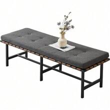 MINPINSER - Banco de zapatos para entrada, banco de extremo de cama, banco para recámara, banco de piel moderno para sala de estar, asiento de banco de entrada, banco acolchado con estante de metal