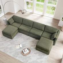 Oversized Modular Sectional Sofa Set,  Extra Large U Shaped Couch With Reversible Chaise Modular Sectional Couch,146 Inch Width,6 Seat Modular Sofa With Storage Ottomans, Moss Green