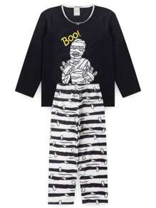 MPJ0220-MAR-Pijama Longo Infantil Menino Blusa e Calça Mumia