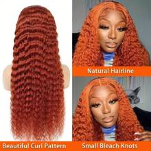 Super Soft Orange Deep Wave Lace Front Wig For Women, 13x4 HD Transparent  Human Hair, Glueless 200% Density Curly Wig - Perfect Christmas Gift, Ginger, Christmas Gifts